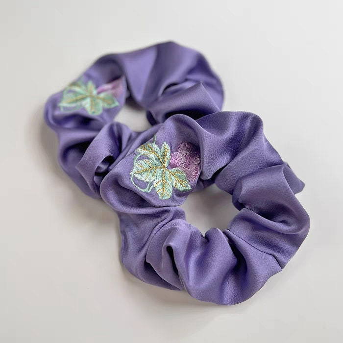 Grape embroidery scrunchies, Fruit grape scrunchie, Hair tie, Gift for her