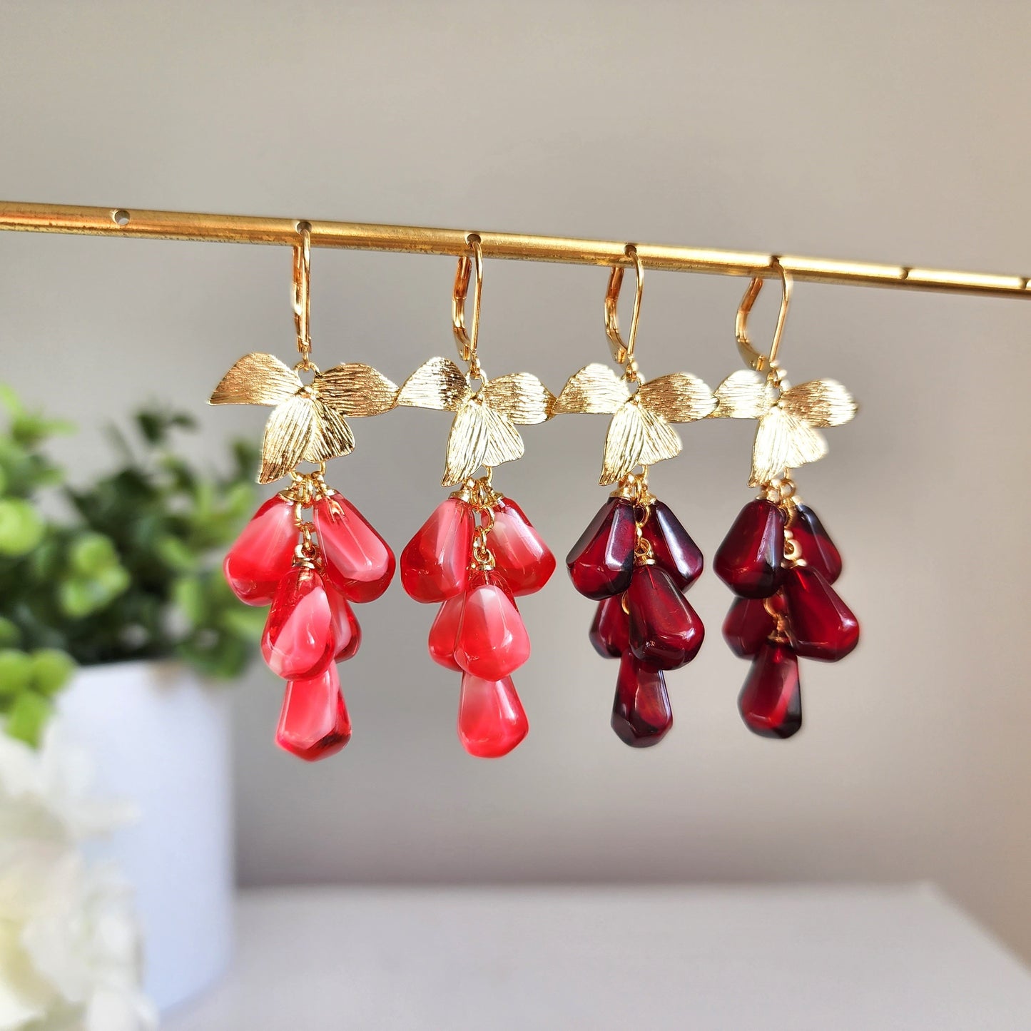 Pomegranate seed earrings, Red pink drop earrings, Fruit earrings, Food earrings, Gift for her, Pink pomegranate seed earrings