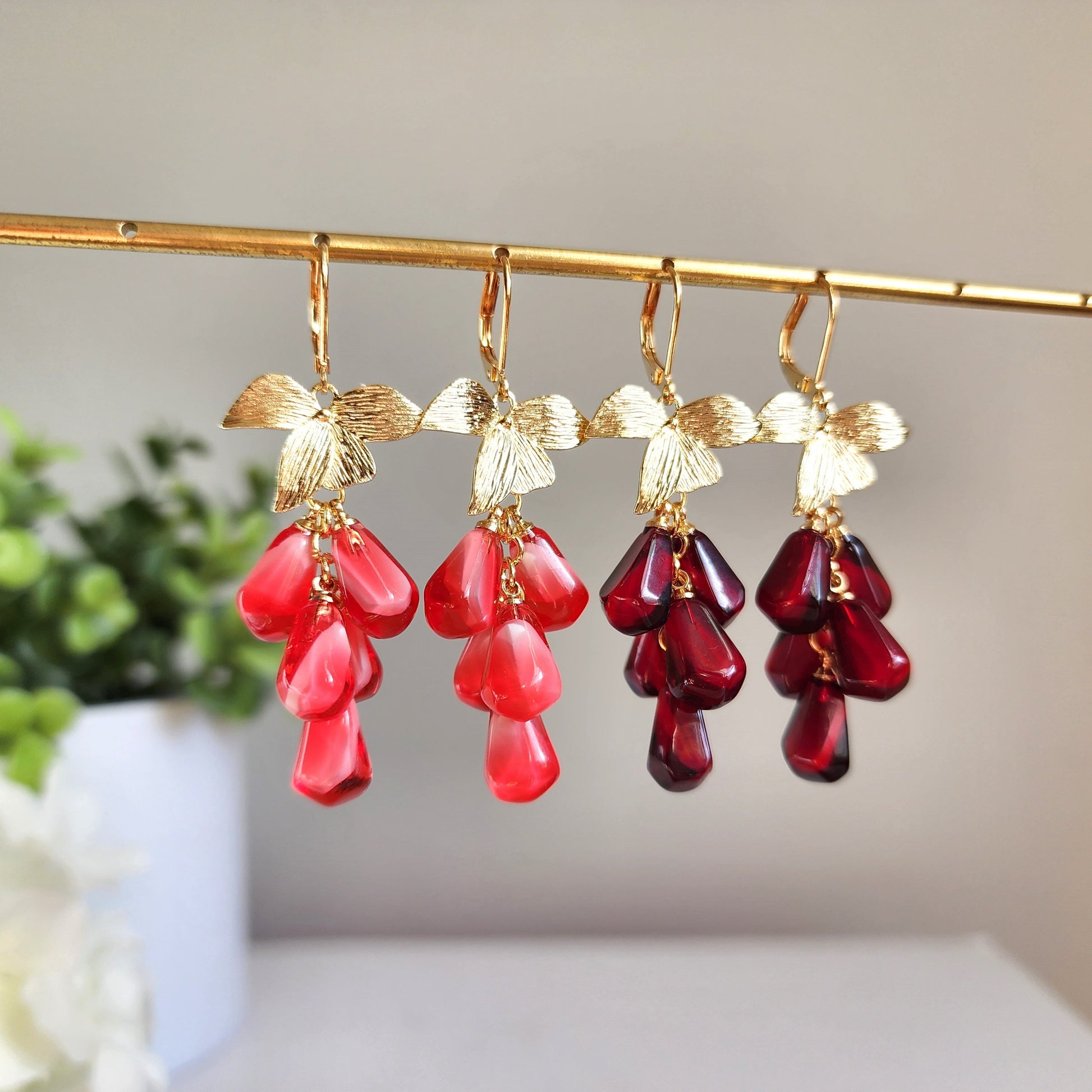 Pomegranate seed earrings, Red pink drop earrings, Fruit earrings, Food earrings, Gift for her, Pink pomegranate seed earrings