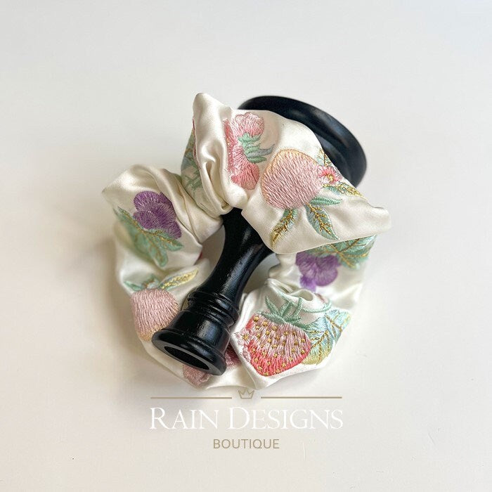 Fruit embroidery scrunchie,
