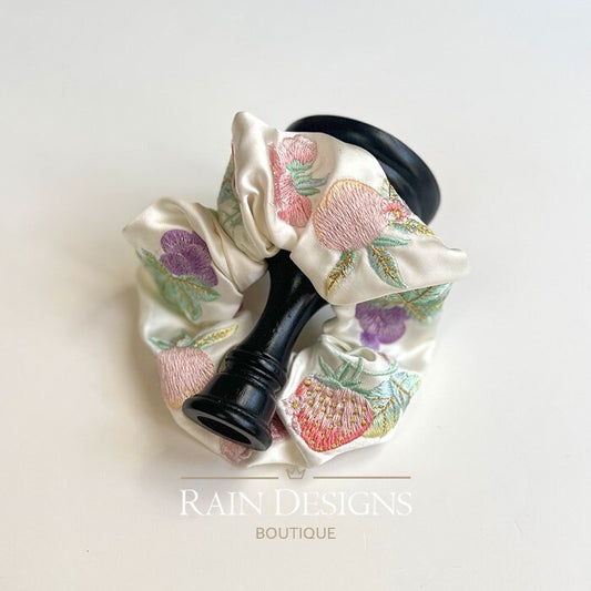 Fruit embroidery scrunchie,
