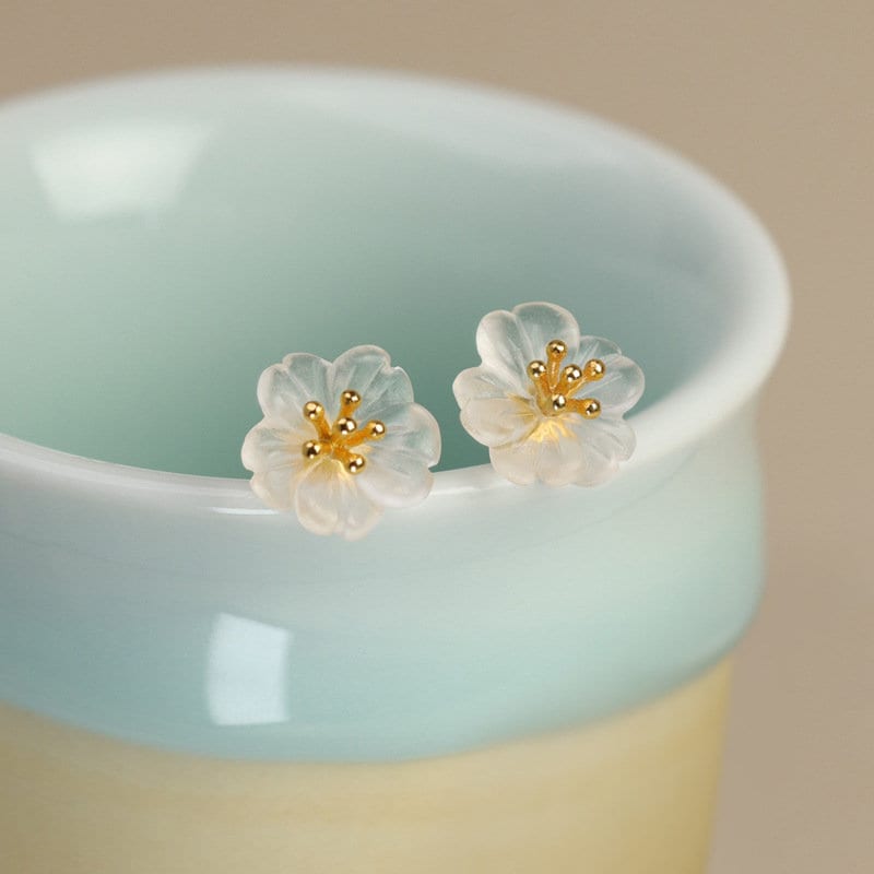 Flower in the rain S925 silver 18K stud earrings, Handmade crystal rain flower stud earrings, Gift for her