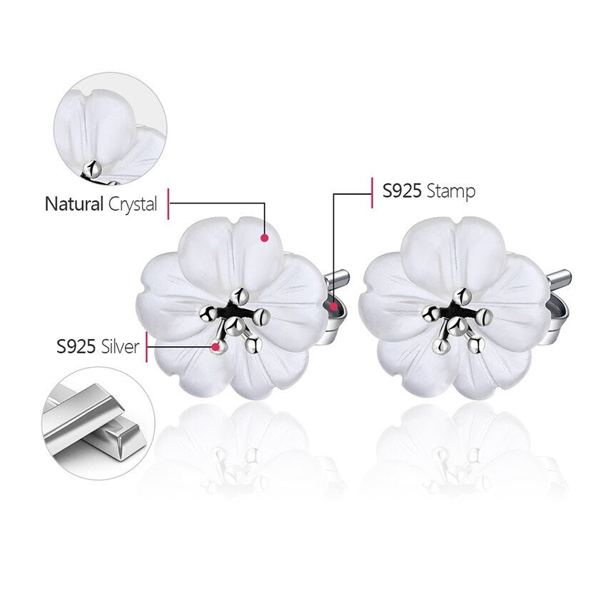 Flower in the rain S925 silver 18K stud earrings, Handmade crystal rain flower stud earrings, Gift for her