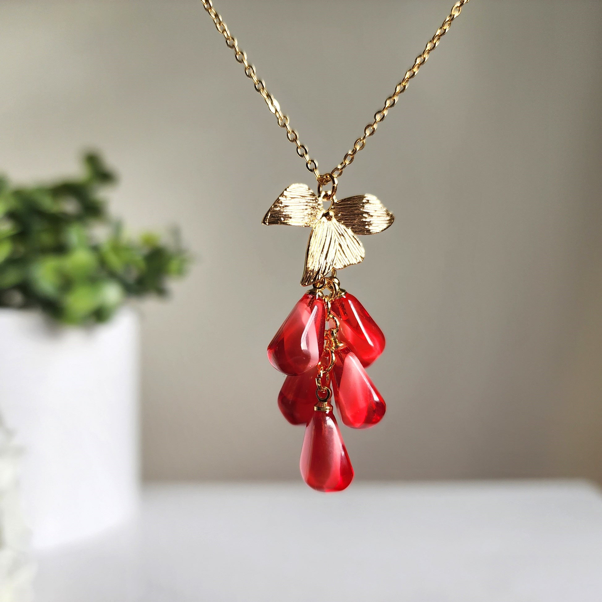 Pomegranate seed necklace, Pink pomegranate seed necklace, Fruit necklace, Gift for her