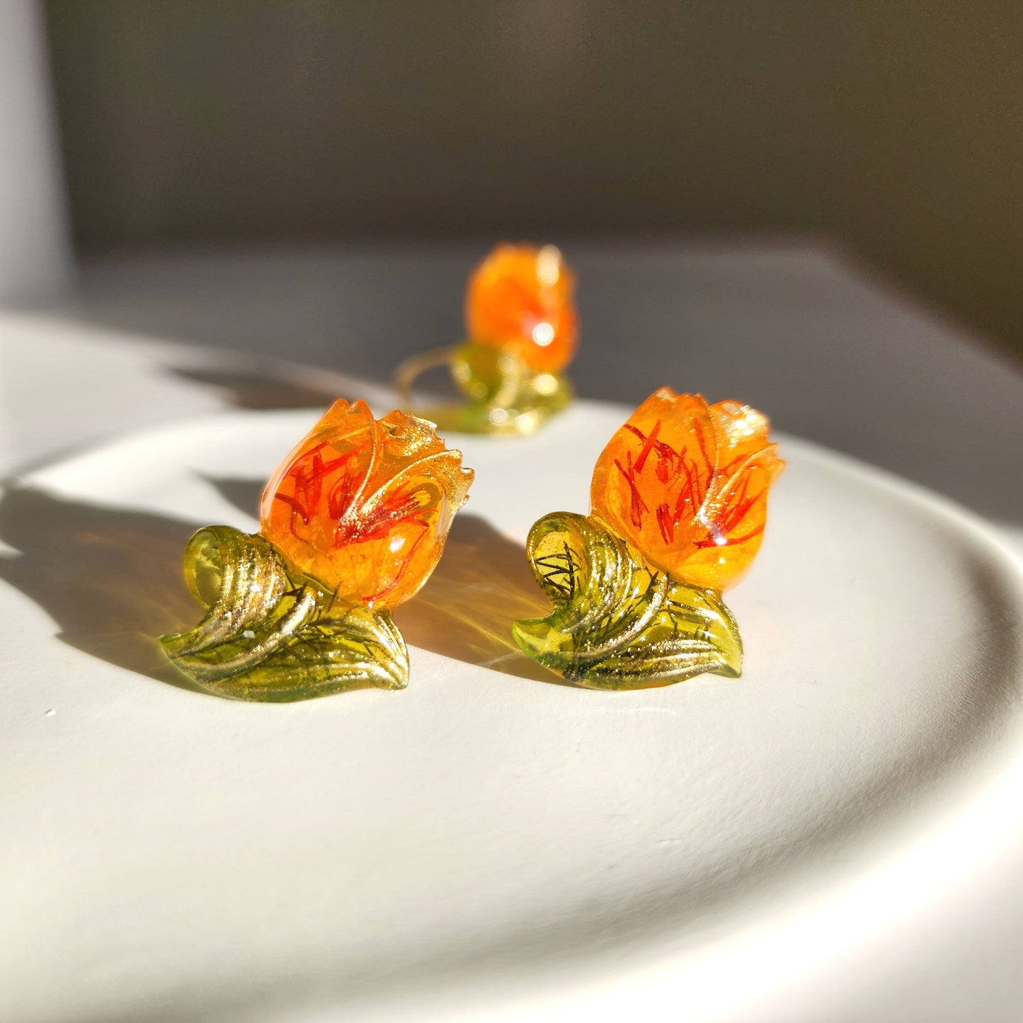 Tulip flower earrings, Real flower resin earrings, Tulip flower rings, Gift for her