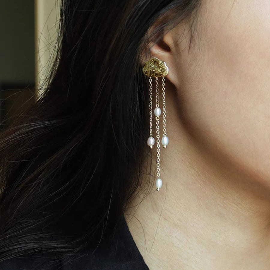 Cloudy rain earrings, Natural pearl rain with gold cloud earrings, Gift for her