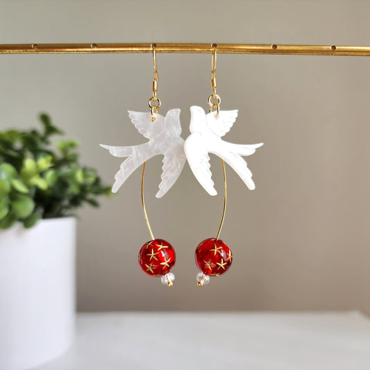 Spring swallow earrings, Flying swallow dangle earrings, Fun animal earrings, Gift for her