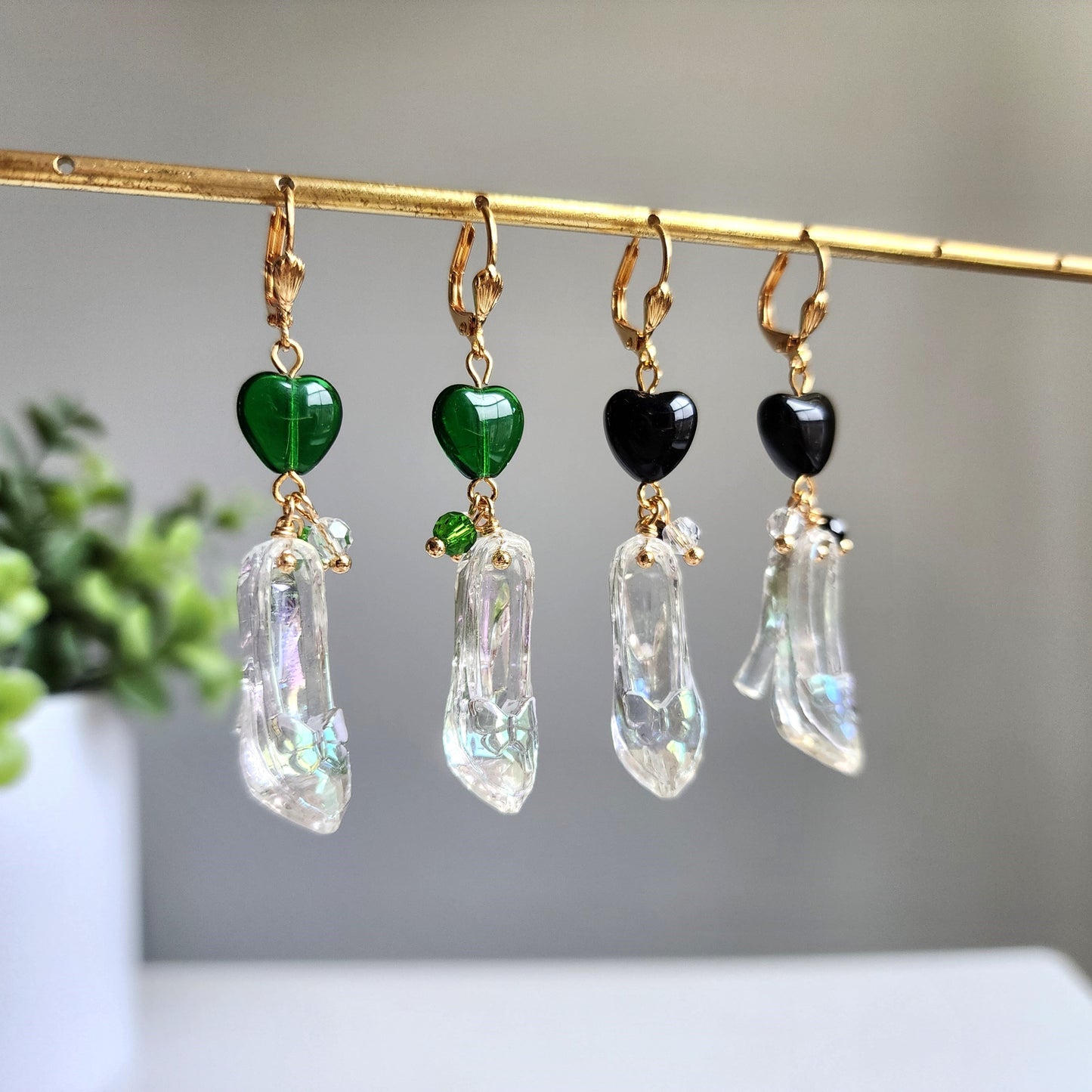 Cinderella glass slipper earrings, Sparkling glass slipper earrings, Fairytale dangle earrings