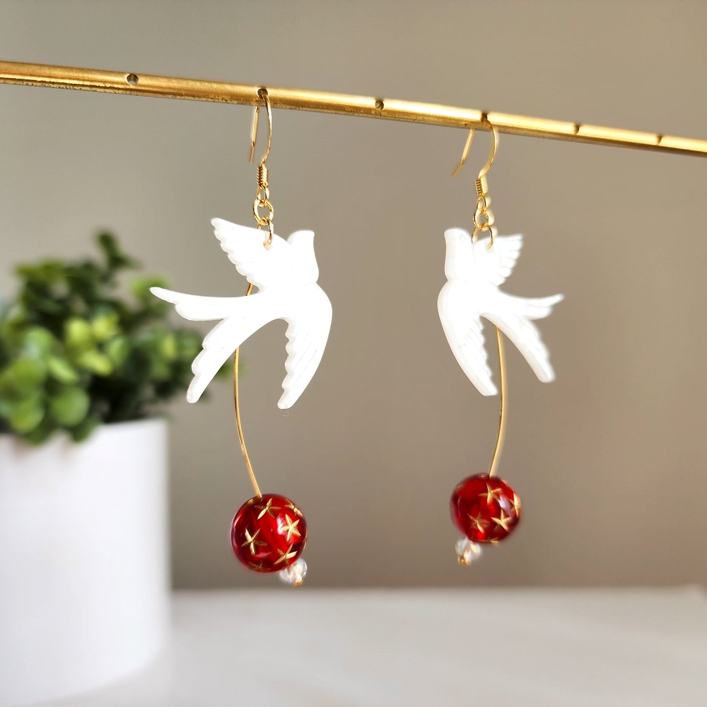 Spring swallow earrings, Flying swallow dangle earrings, Fun animal earrings, Gift for her
