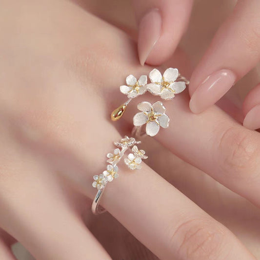 Forget Me Not S925 silver flower rings, Floral art silver and gold rings