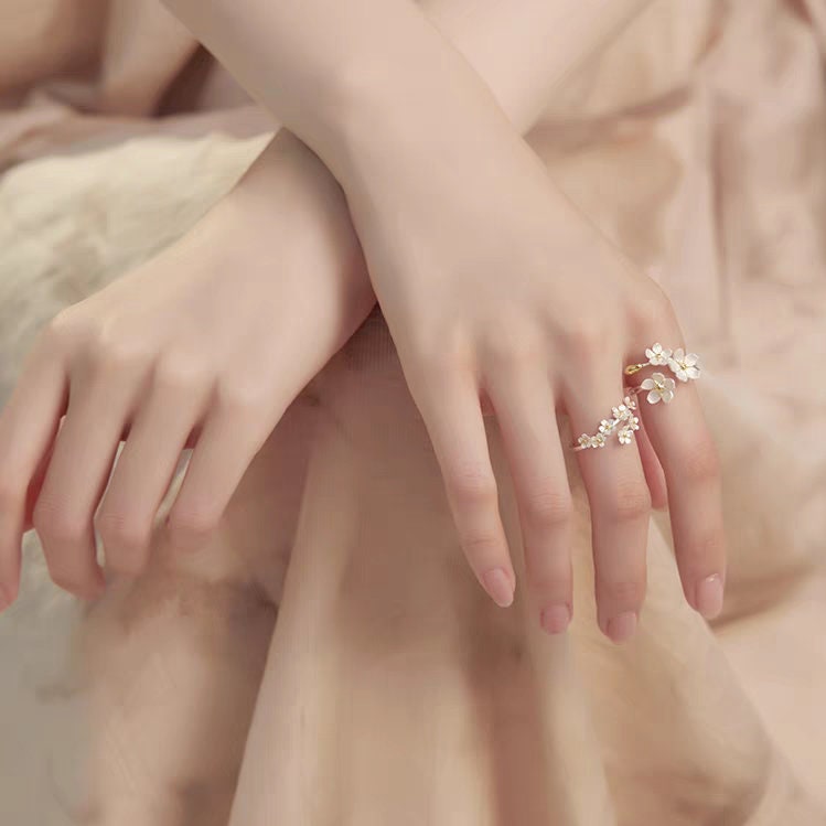 Forget Me Not S925 silver flower rings, Floral art silver and gold rings