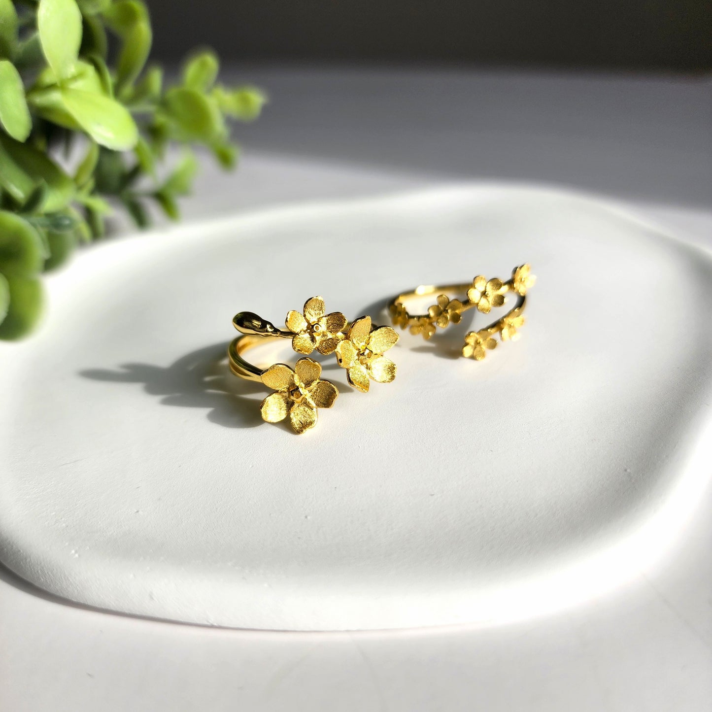 Forget Me Not S925 silver flower rings, Floral art silver and gold rings