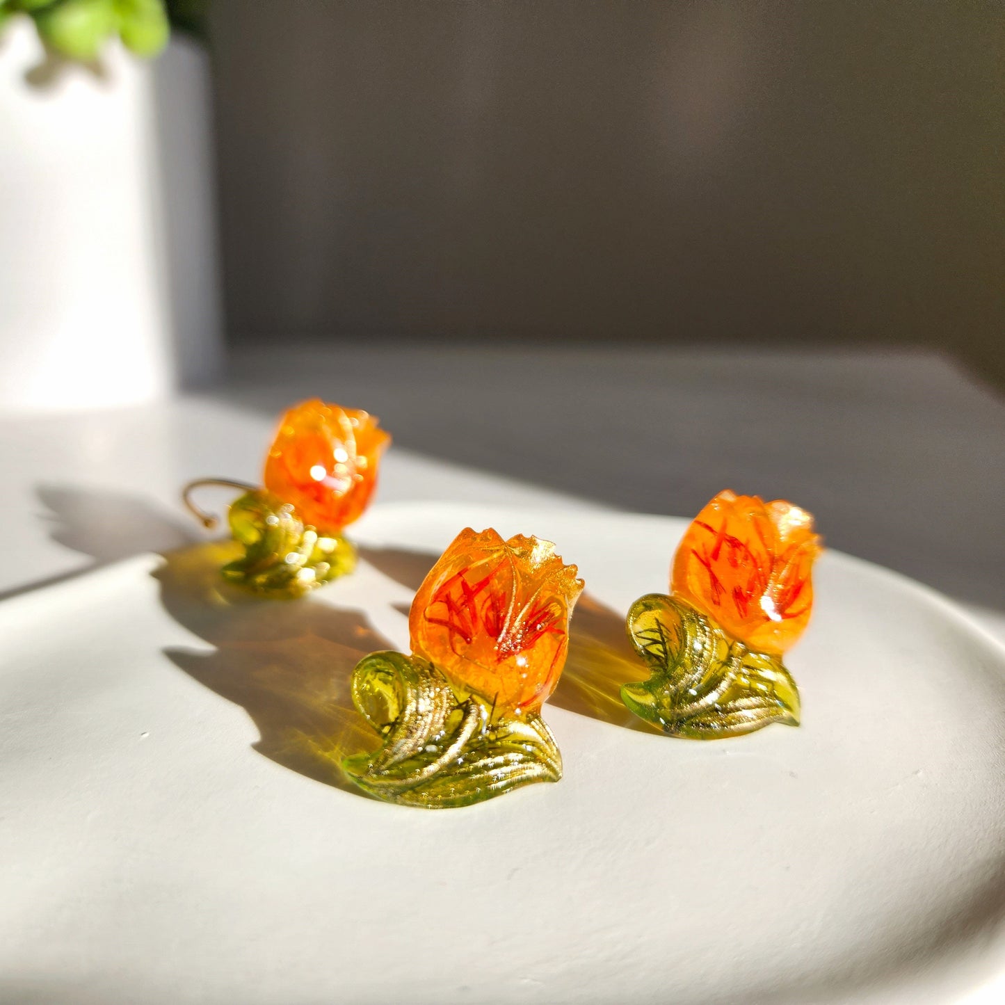 Tulip flower earrings, Real flower resin earrings, Tulip flower rings, Gift for her