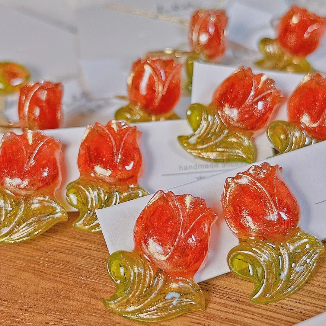 Tulip flower earrings, Real flower resin earrings, Tulip flower rings, Gift for her