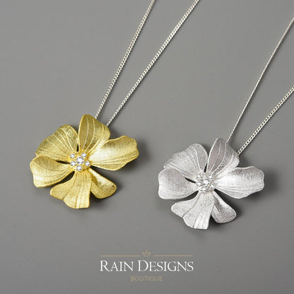 Peony Flower 925 Silver Necklace