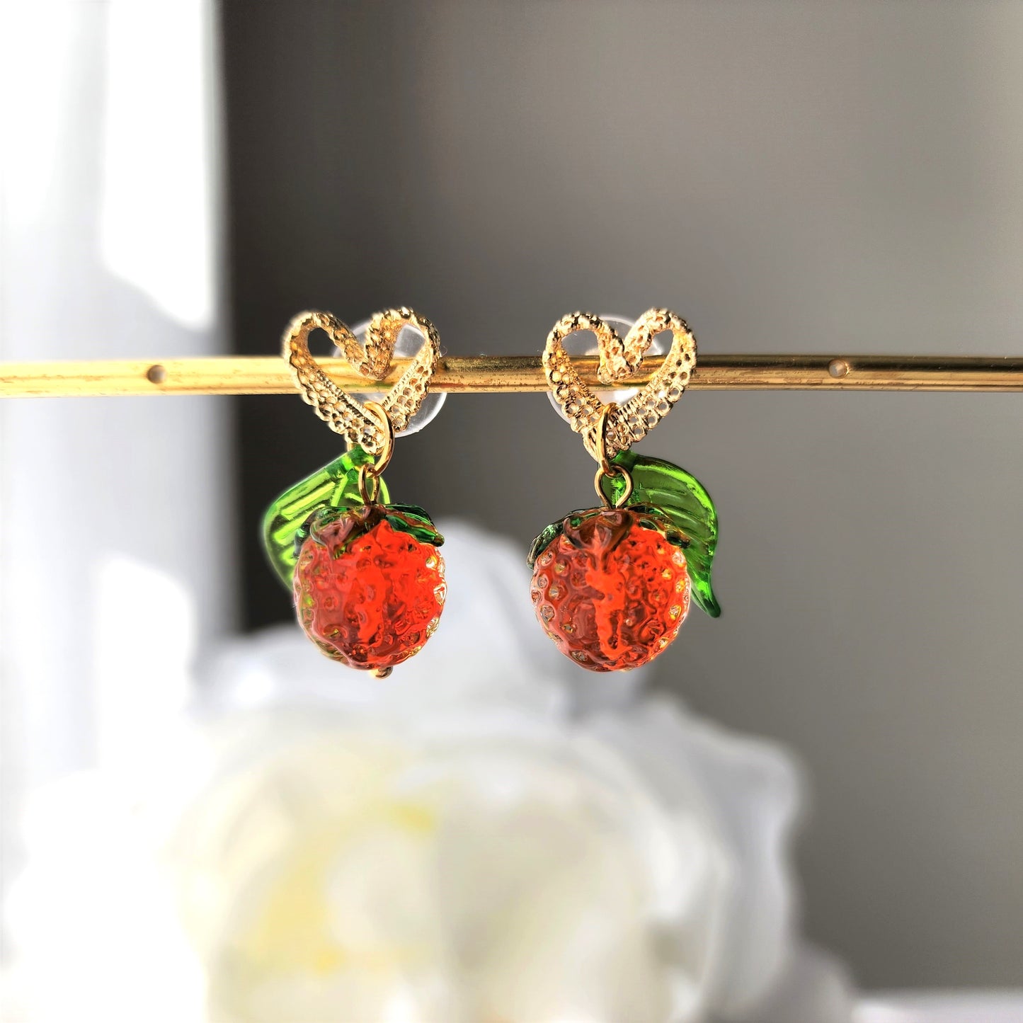 Pendientes naranjas grandes, Pendientes colgantes naranjas de cristal grande, Pendientes de frutas, Pendientes de comida, regalo para ella