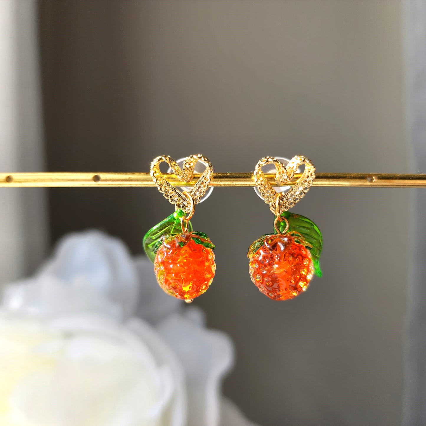 Pendientes naranjas grandes, Pendientes colgantes naranjas de cristal grande, Pendientes de frutas, Pendientes de comida, regalo para ella