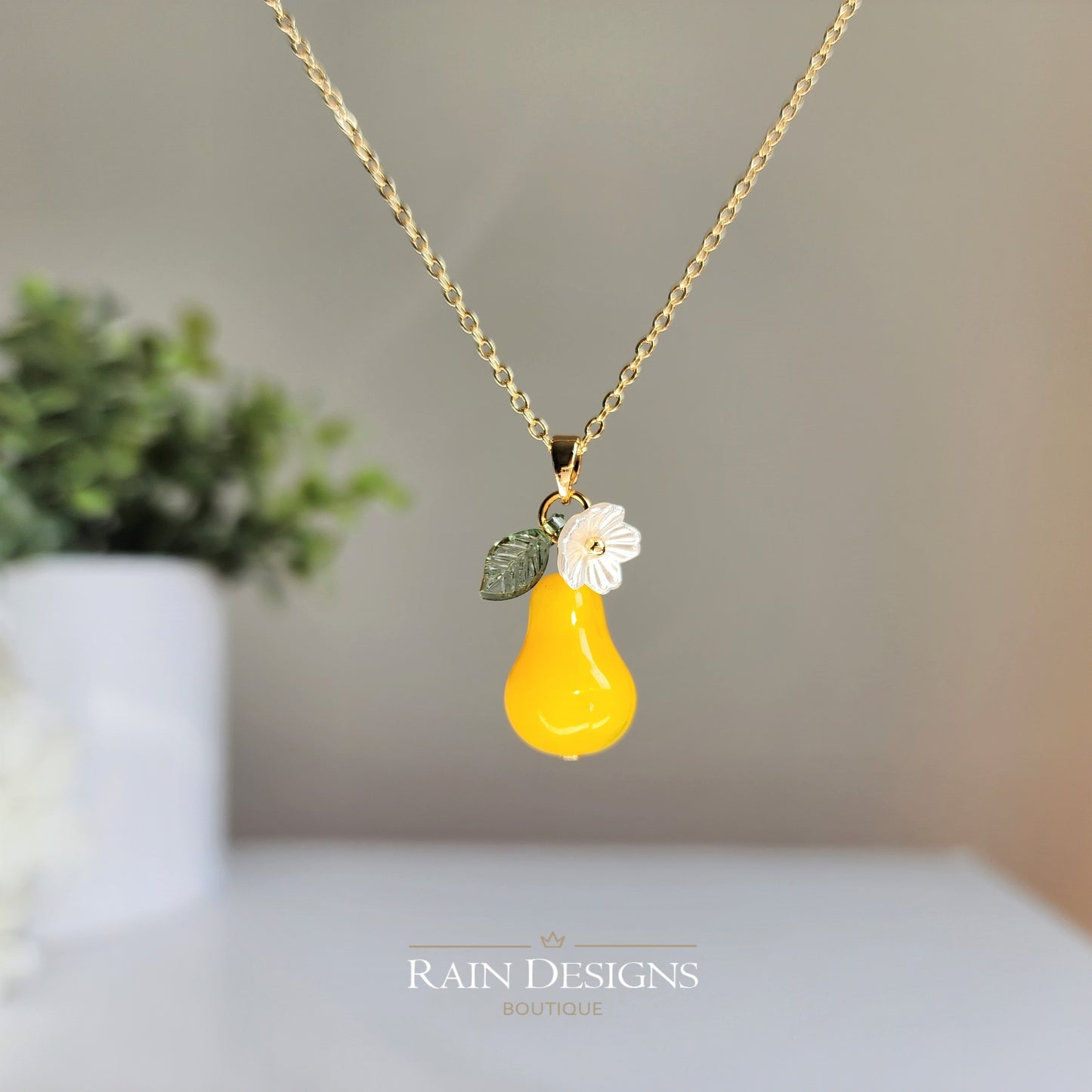 Custom Large Pear Glass Fruit Necklace