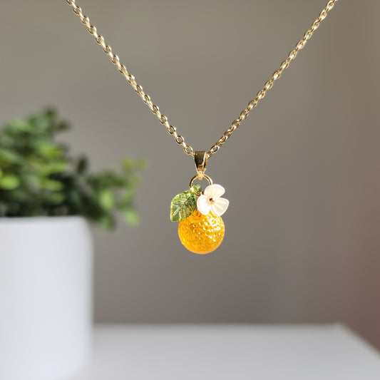 Custom Handmade Gold Orange Fruit Necklace