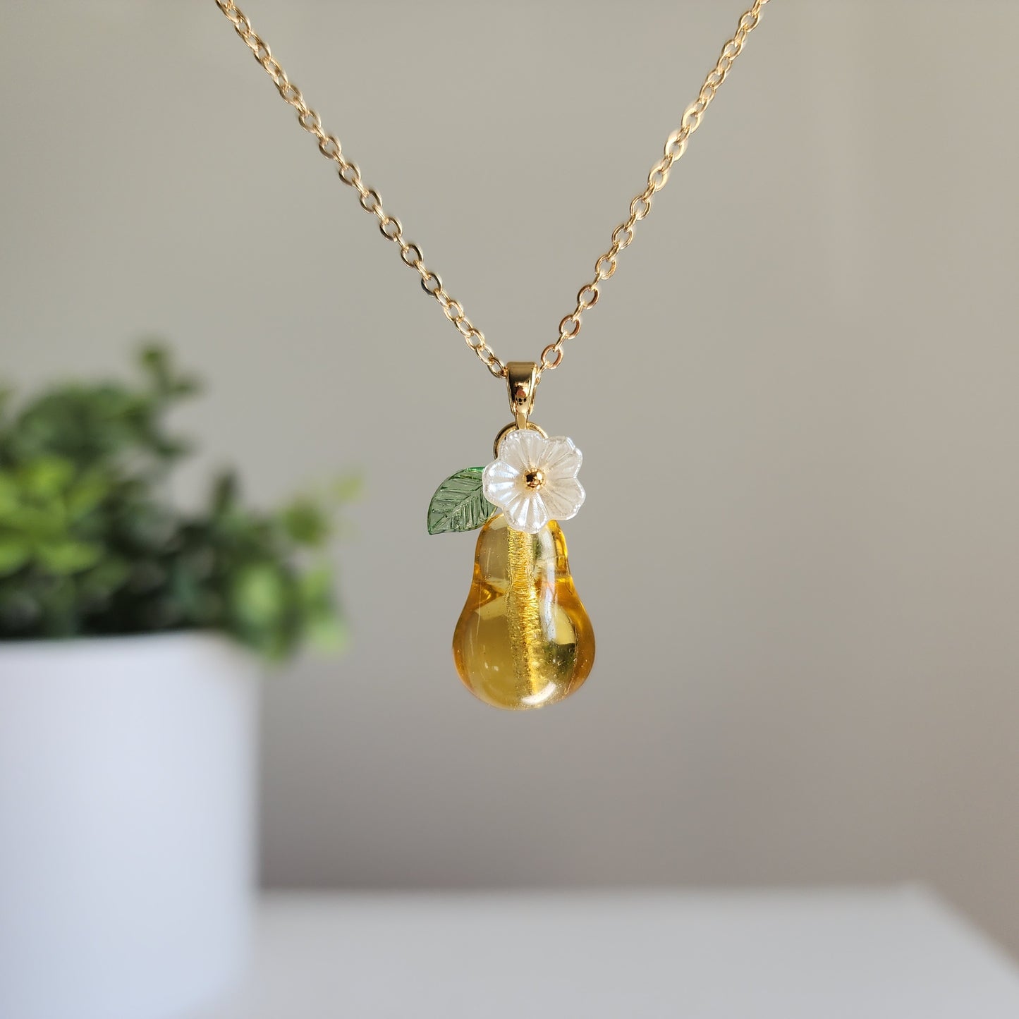 Custom Large Pear Glass Fruit Necklace