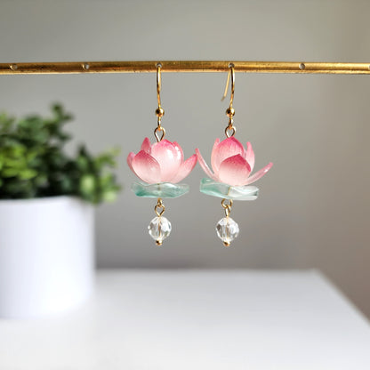 Water Lily Lotus Flower Blossom Earrings