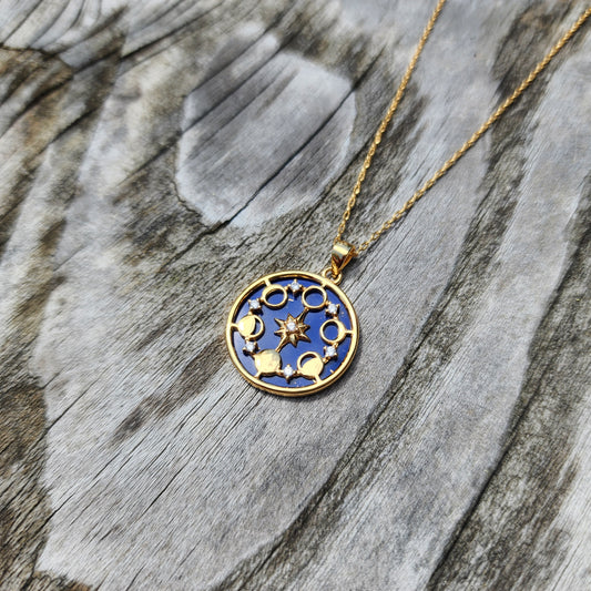 Gold Compass Lapis Lazuli Necklace