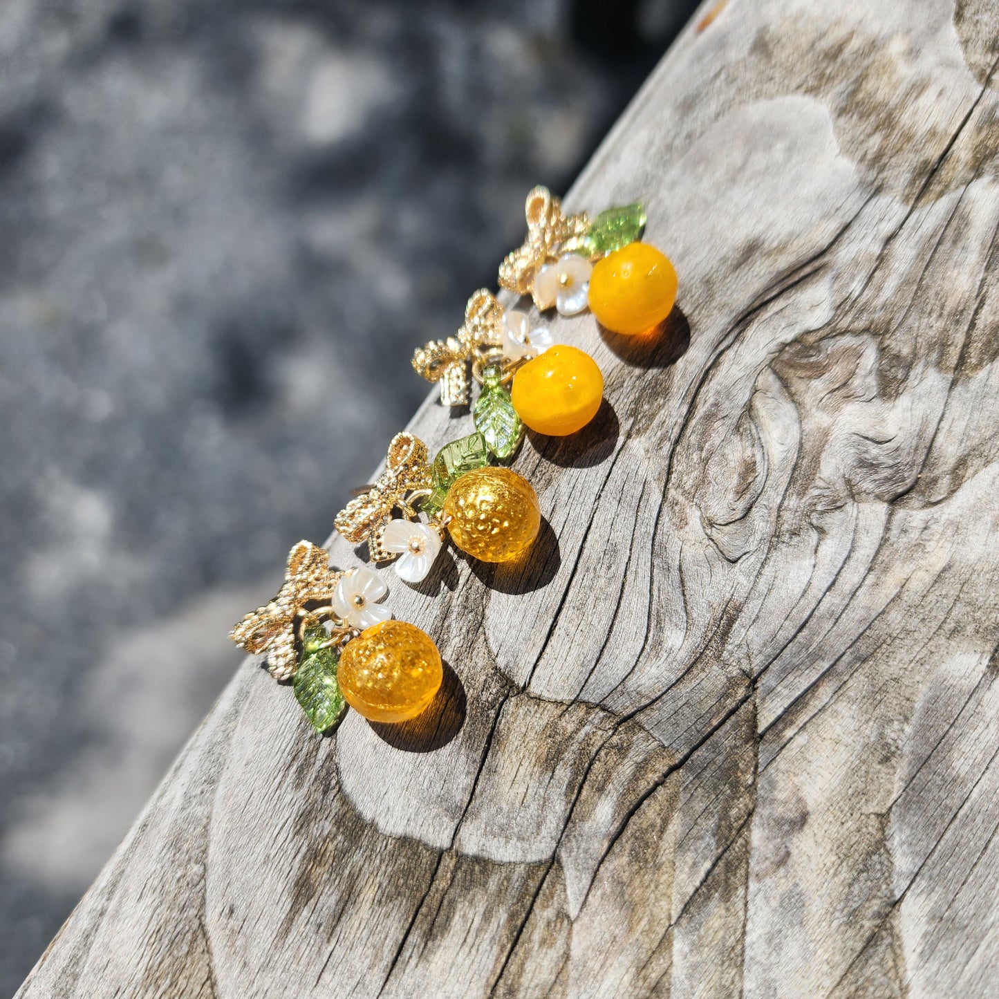 Lace Bowtie Gold Orange Fruit Earrings