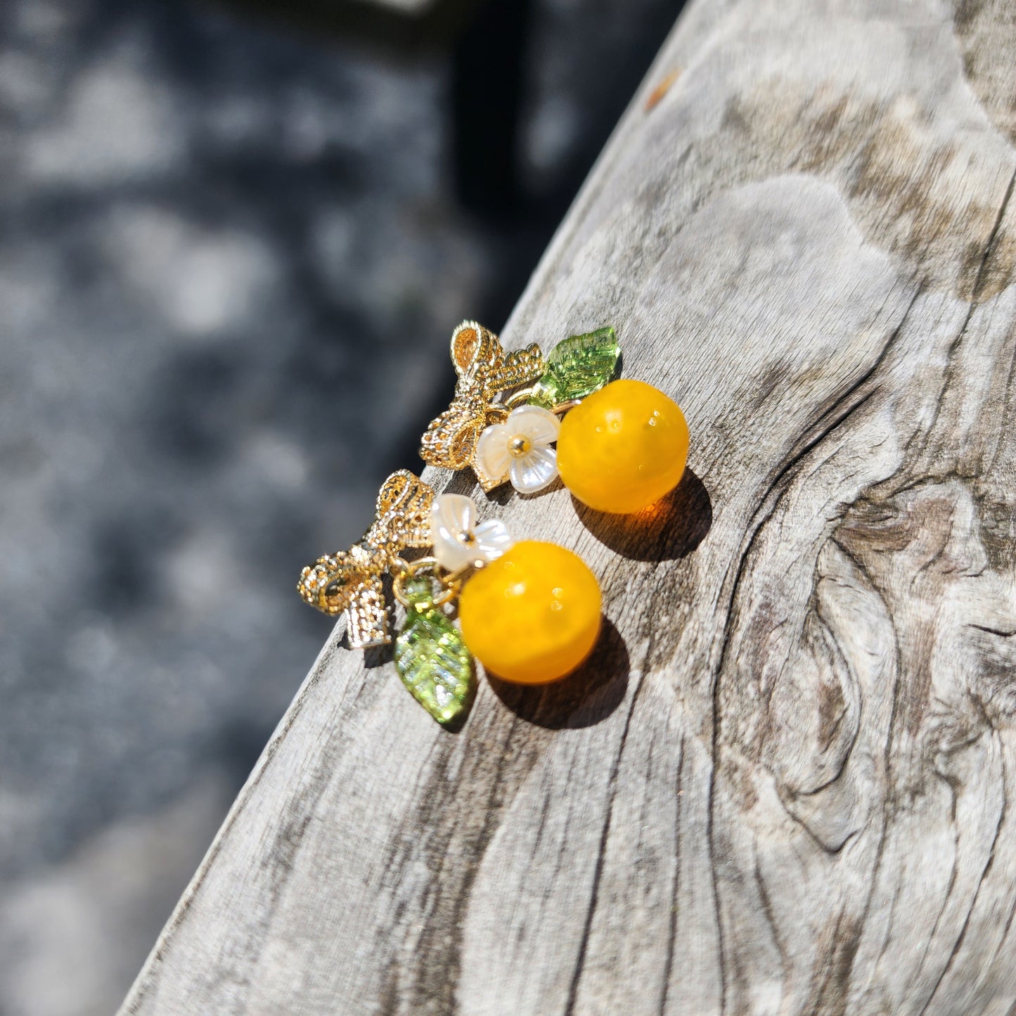 Lace Bowtie Gold Orange Fruit Earrings