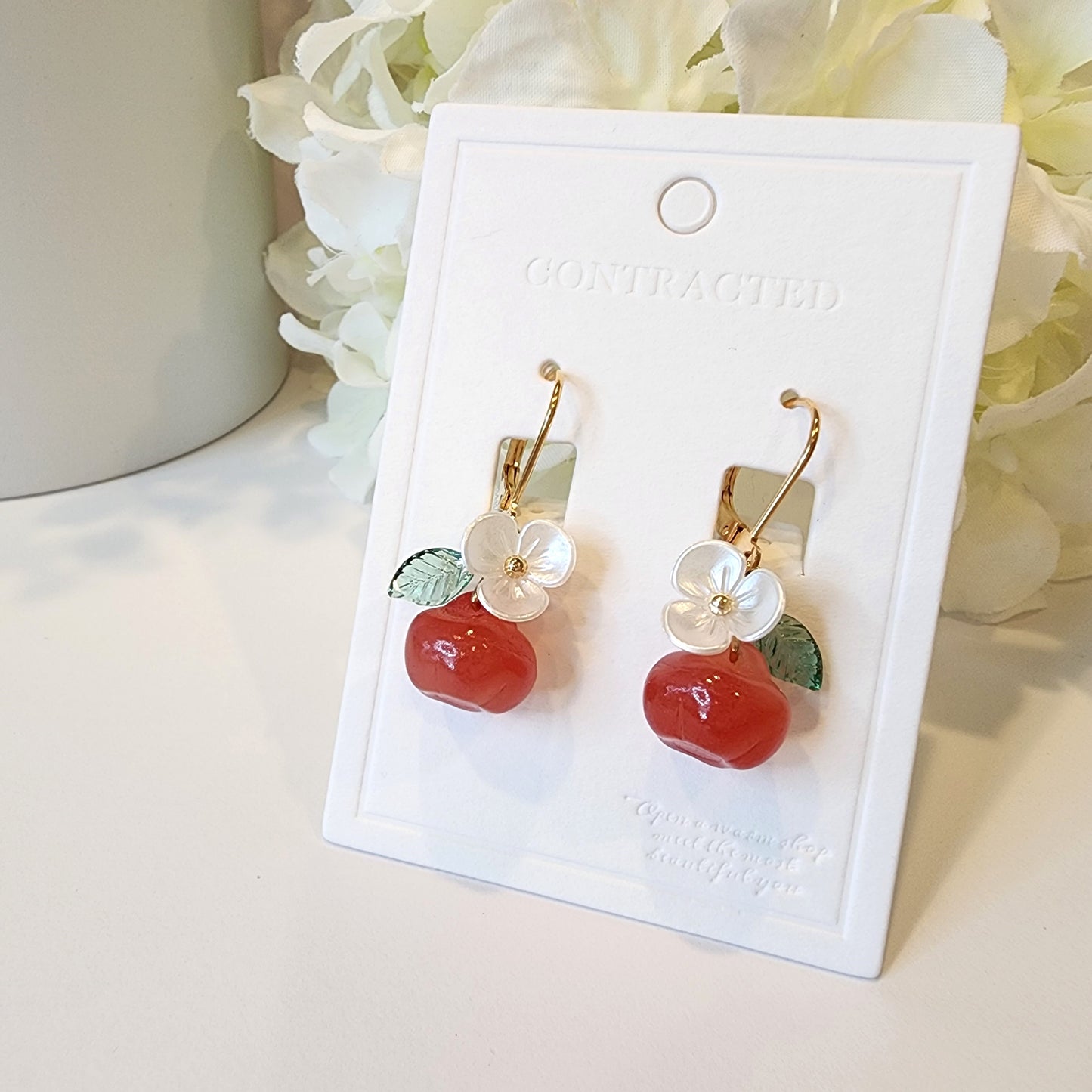 Snow White Inspired Red Apple 925s Silver Plated Earrings