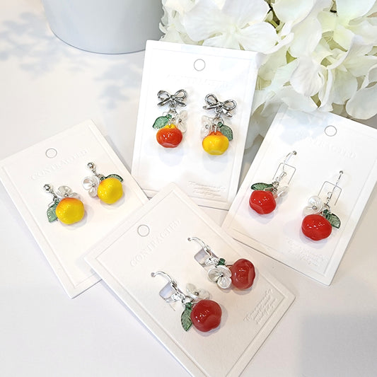 Apple Fruit Earrings, Snow White Inspired Red Apple 925s Silver Plated Earrings