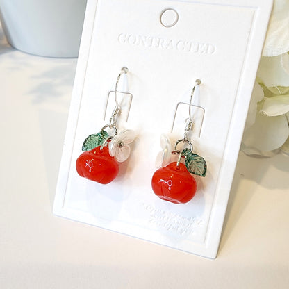 Snow White Inspired Red Apple 925s Silver Plated Earrings