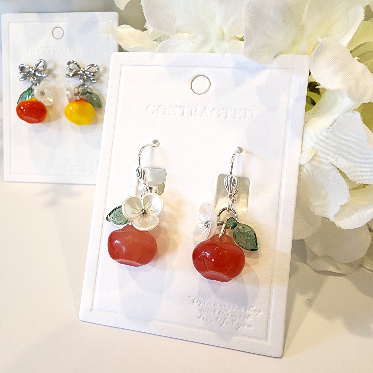 Snow White Inspired Red Apple 925s Silver Plated Earrings