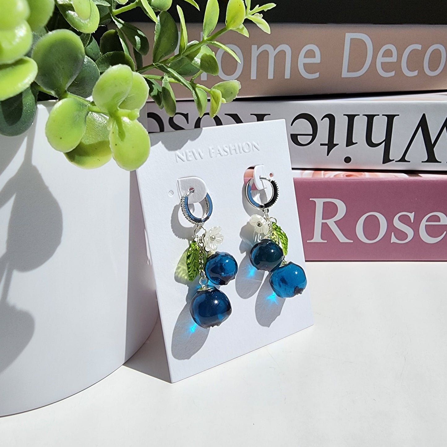 Blueberry Dangle Earrings| Handmade Resin Blueberry Cluster Fruit Earrings