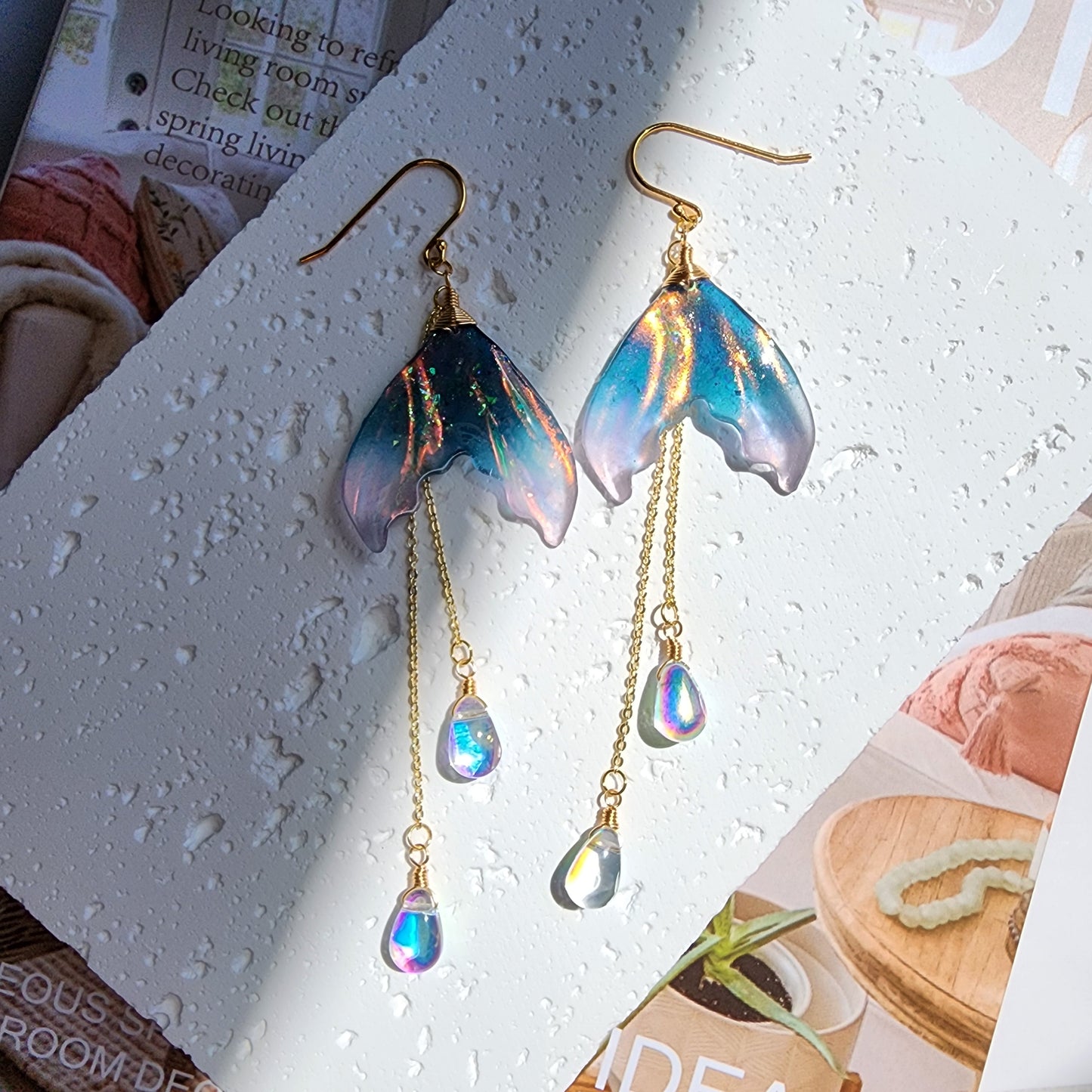 Iridescent Mermaid Tail Earrings