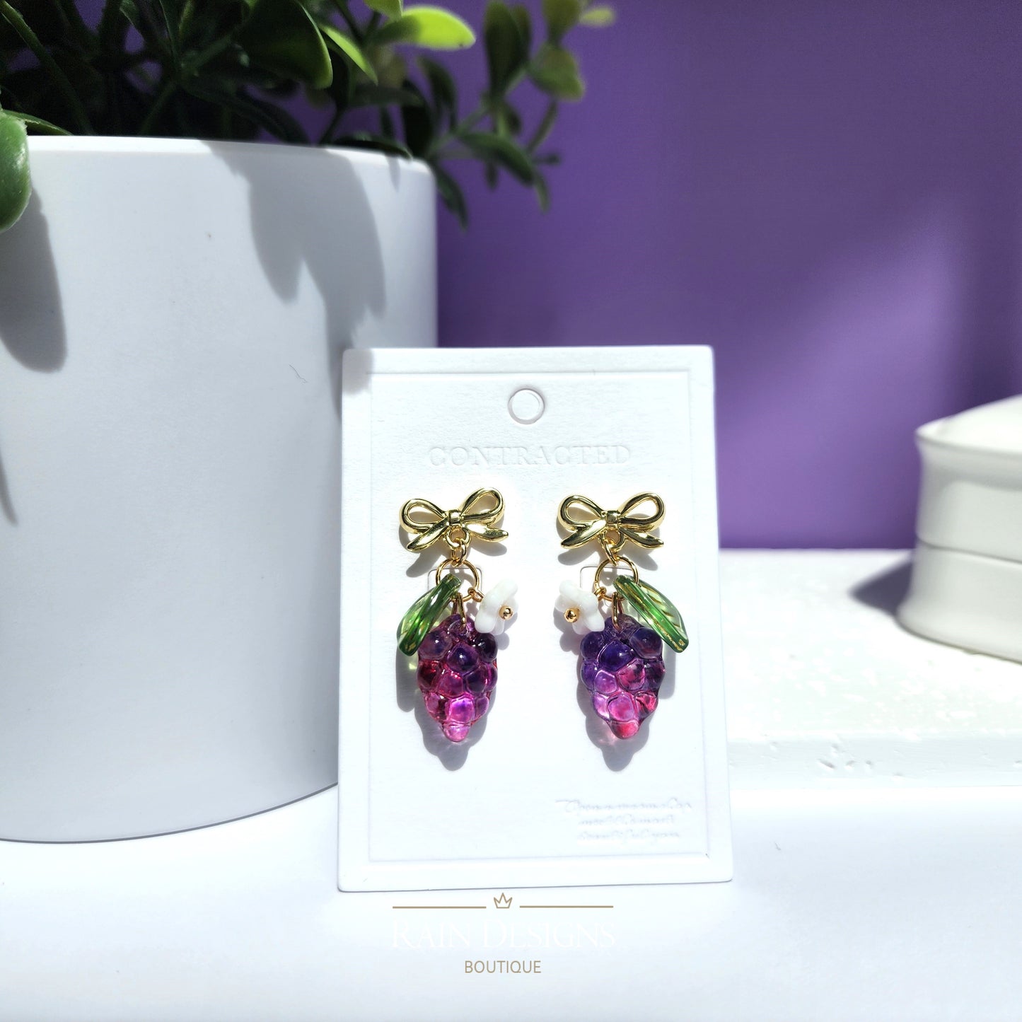 Watercolor Grape Earrings | Fruit Dangle Earrings