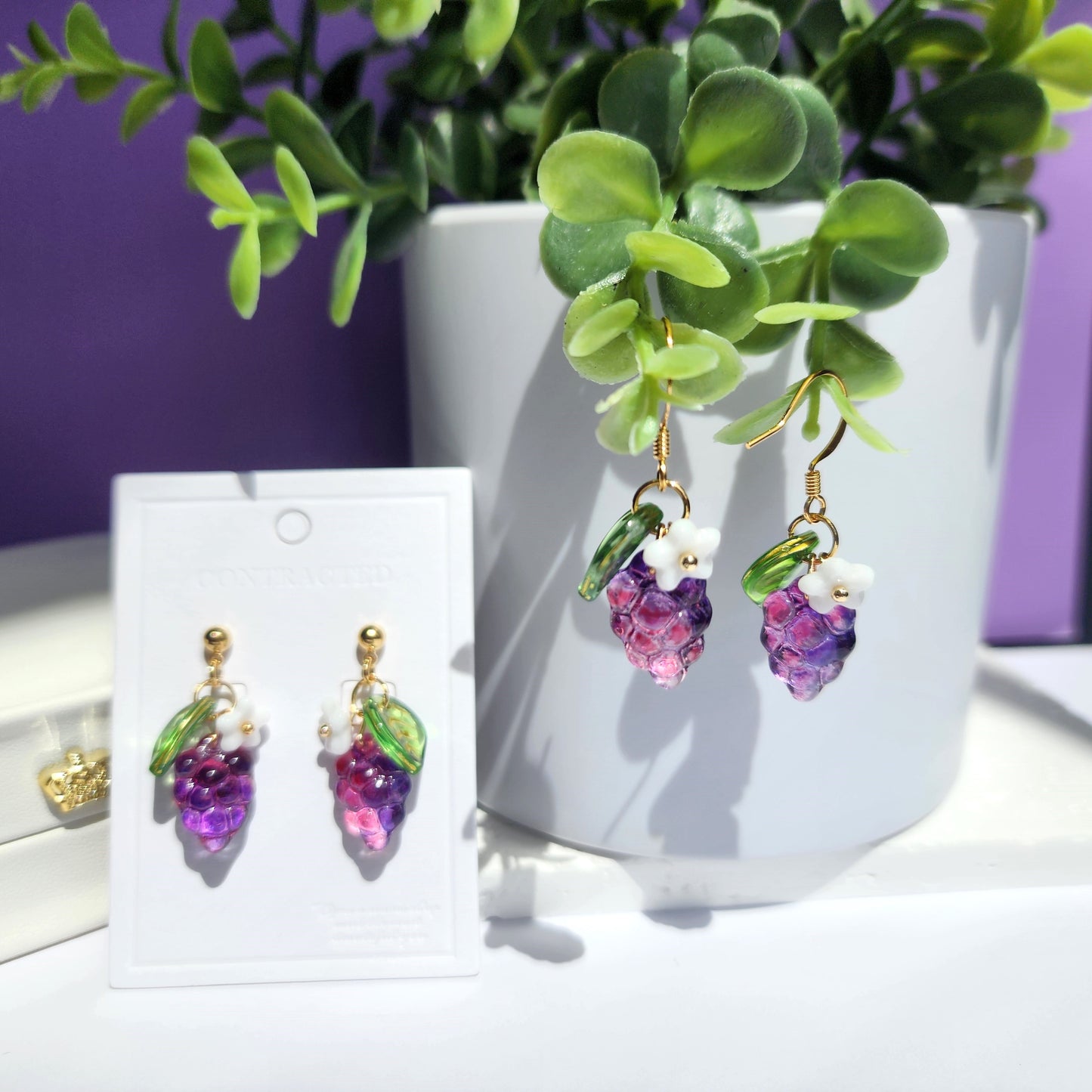 Watercolor Grape Earrings | Fruit Dangle Earrings