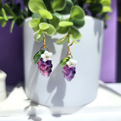 Watercolor Grape Earrings | Fruit Dangle Earrings