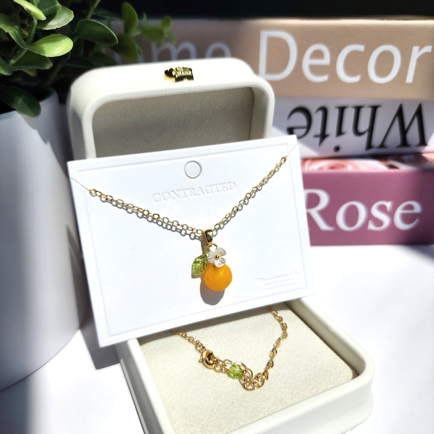 Custom Handmade Gold Orange Fruit Necklace