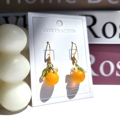 Gold Orange Fruit Dangle Earrings