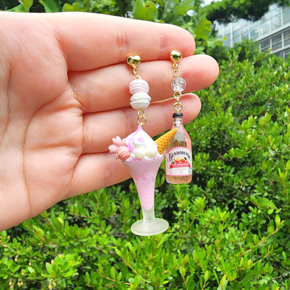 Helado de Sakura con pendientes de agua con gas, sundae de flor de cerezo y pendientes de agua con gas rosa, pendientes colgantes de comida, regalo para ella