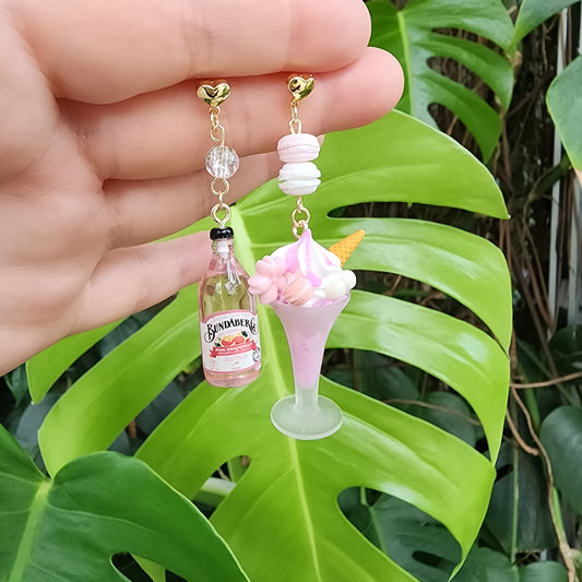 Helado de Sakura con pendientes de agua con gas, sundae de flor de cerezo y pendientes de agua con gas rosa, pendientes colgantes de comida, regalo para ella