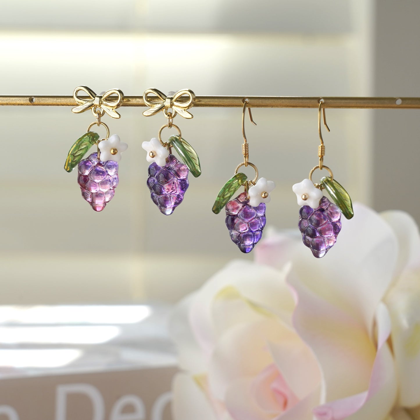 Watercolor Grape Earrings | Fruit Dangle Earrings