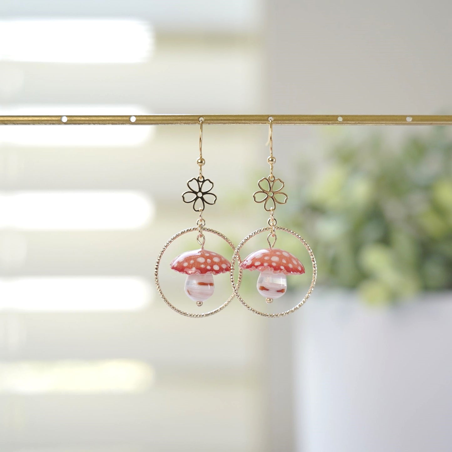 Golden Mushroom Dangle Earrings | Food Earrings