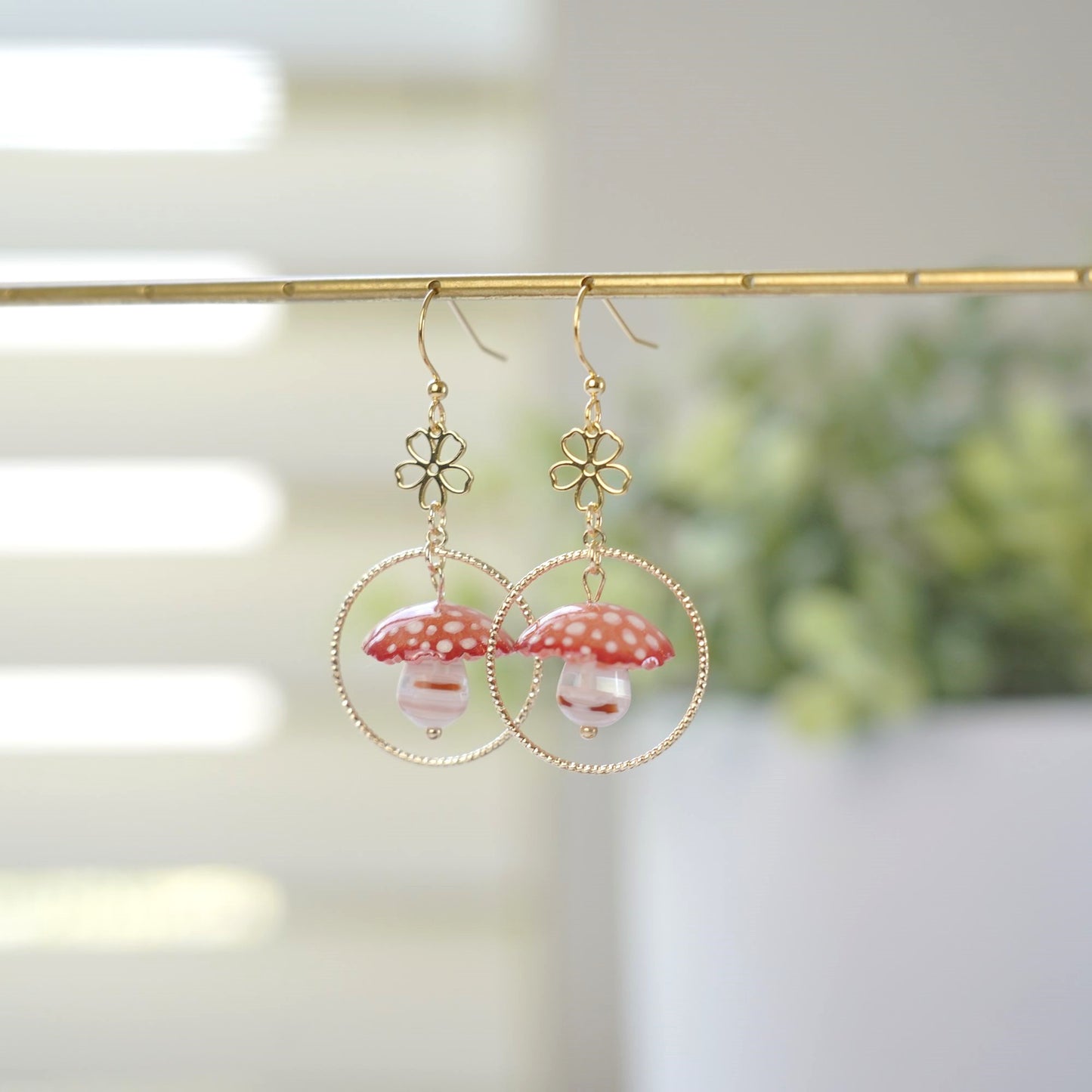 Golden Mushroom Dangle Earrings | Food Earrings