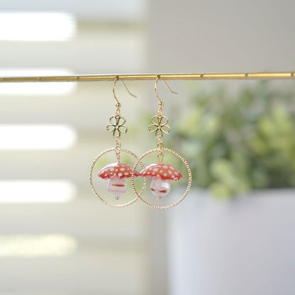 Golden Mushroom Dangle Earrings | Food Earrings