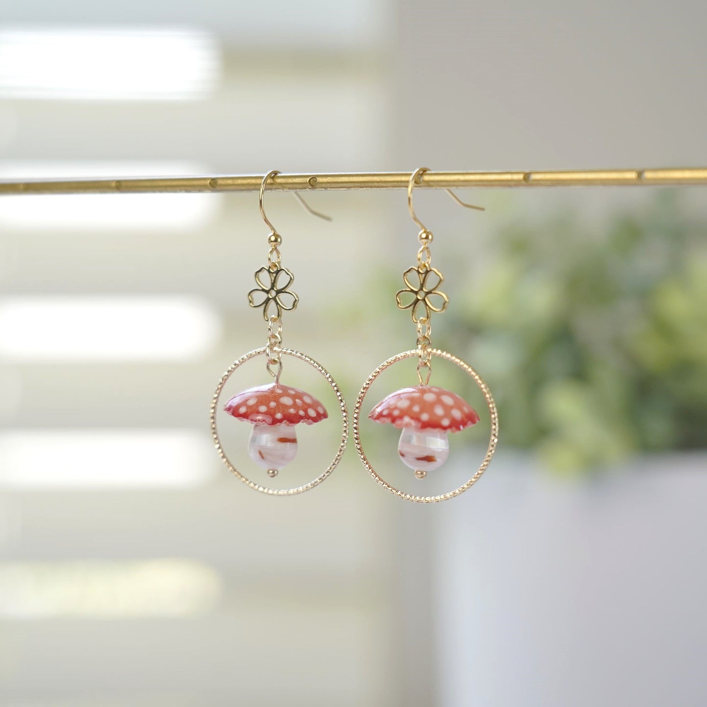 Golden Mushroom Dangle Earrings | Food Earrings