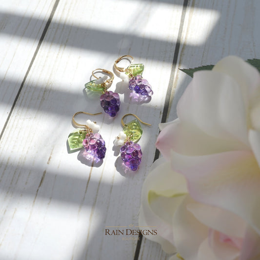 Watercolor Grape Earrings | Fruit Dangle Earrings