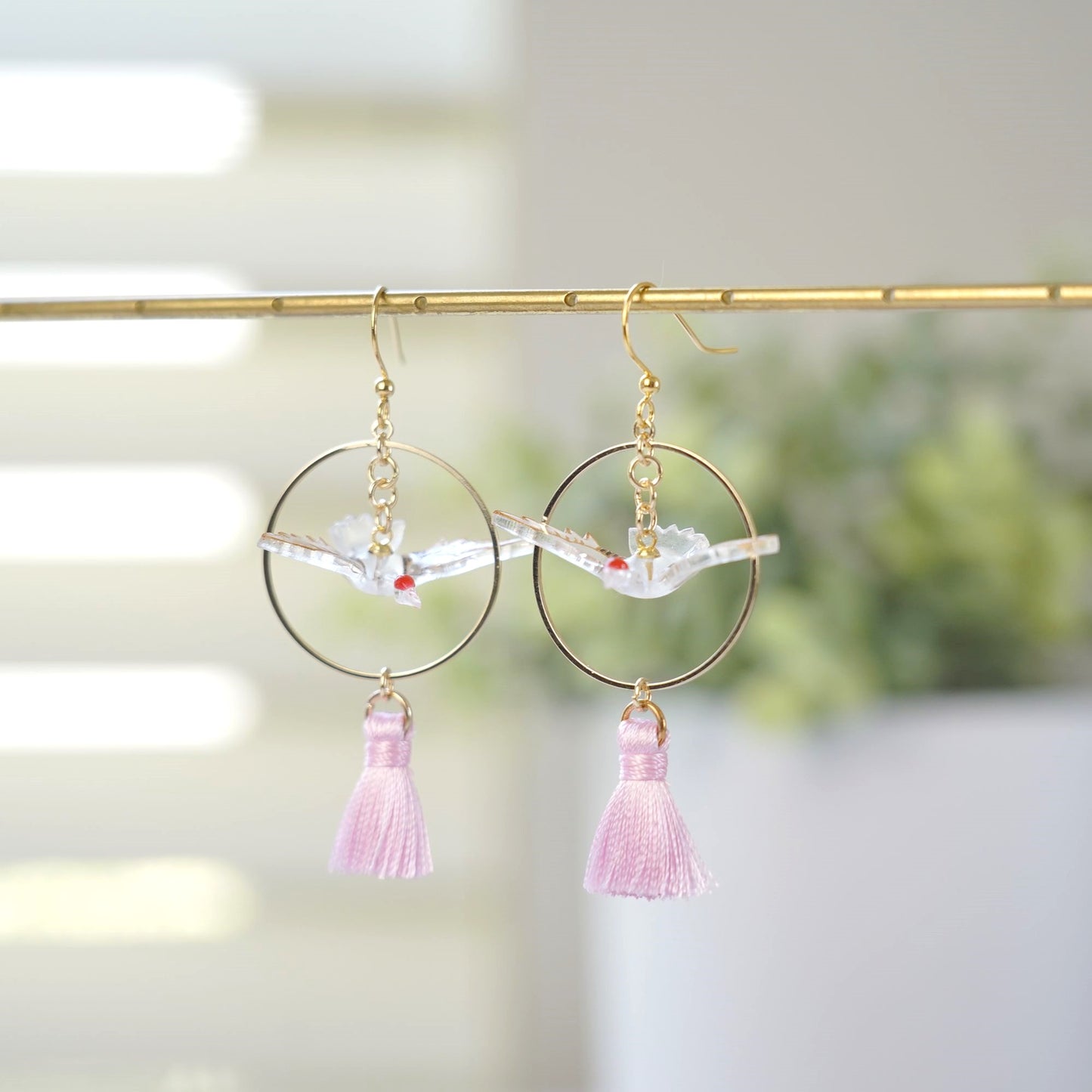 Japanese Crane Dangle Earrings | Asian Fun Animal Earrings