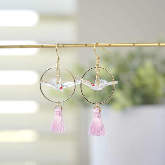 Japanese Crane Dangle Earrings | Asian Fun Animal Earrings