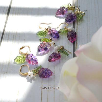 Watercolor Grape Earrings | Fruit Dangle Earrings